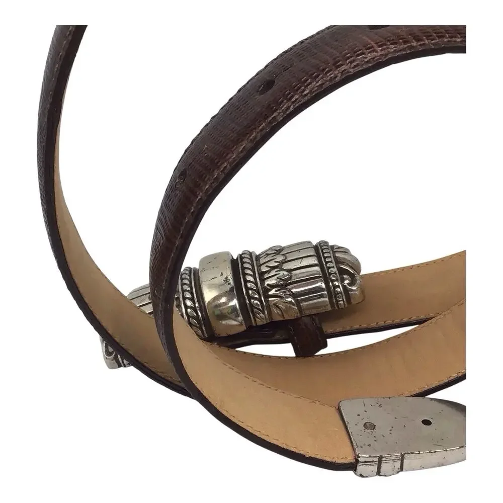 Brighton Women’s Brown Embossed Leather Belt Silver Tone Buckle Size M